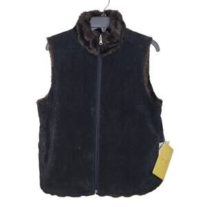 QVC Jessica Holbrook Reversible Black Suede and Faux Fur Vest Size Med NWT